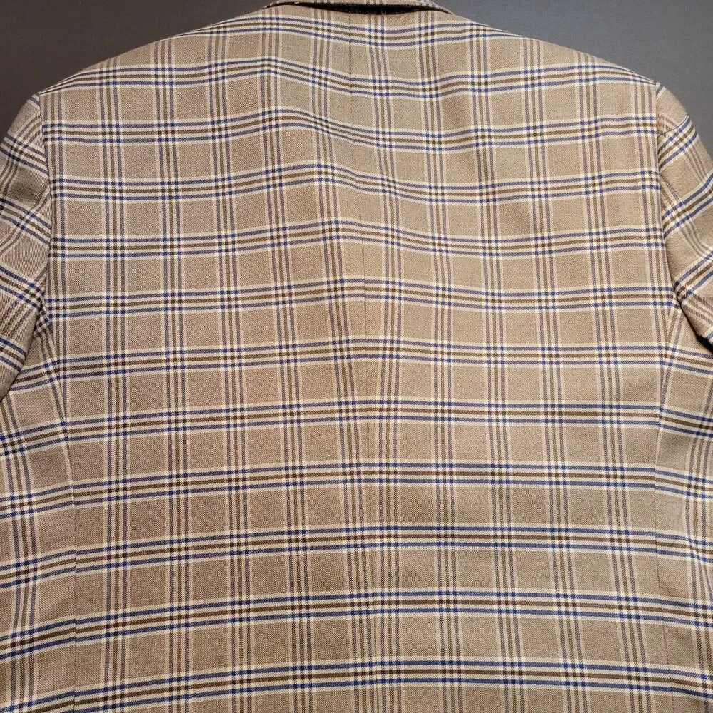 Alan Flusser Mens Paisley Lined 2-Button Blazer Jacket Beige Brown Checked EUC - Picture 9 of 13